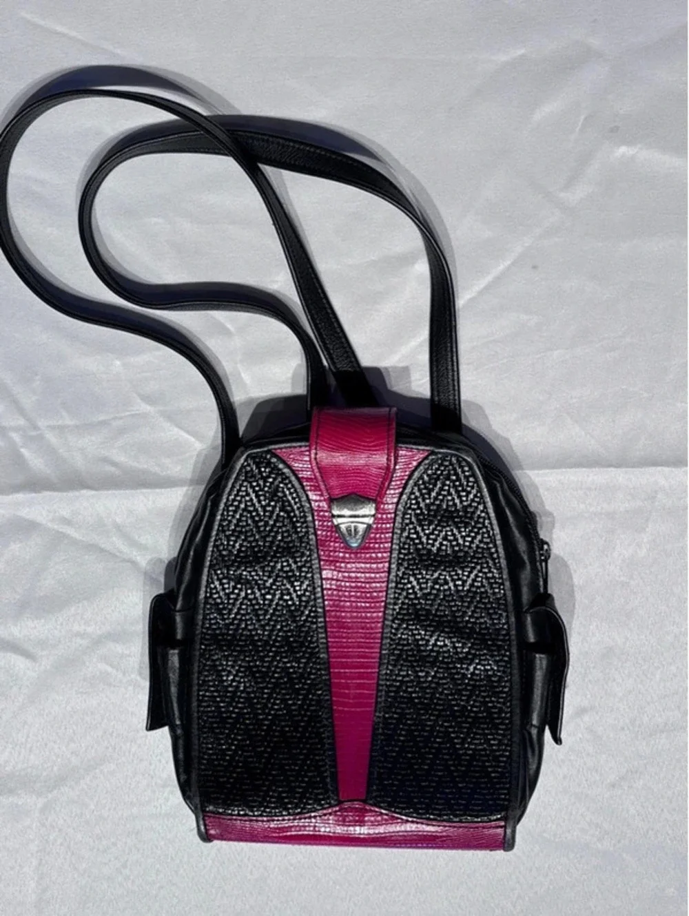A Vintage Roche Leather 2002 Fuchsia & Black Textured Backpack